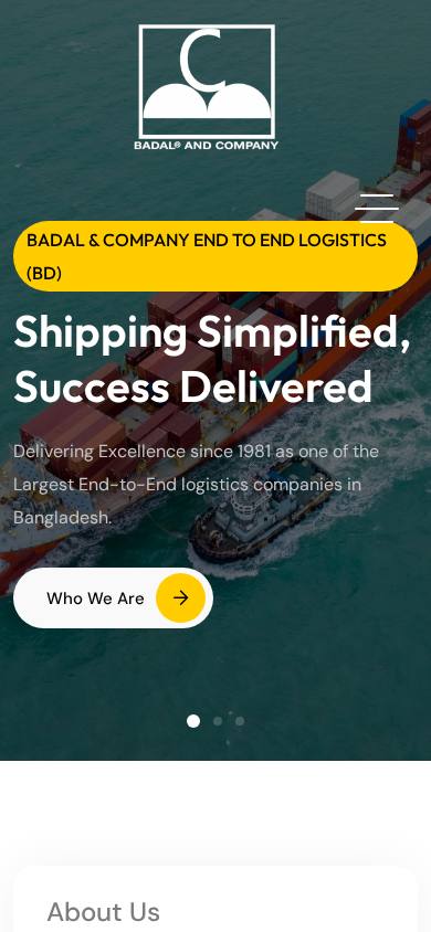 Badal & Company End to End Logistics (BD) website on mobile